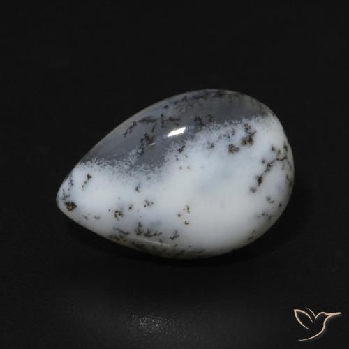 3.07ct Naturel Blanc avec noir Dendritique Agate, En forme de poire, Opaque