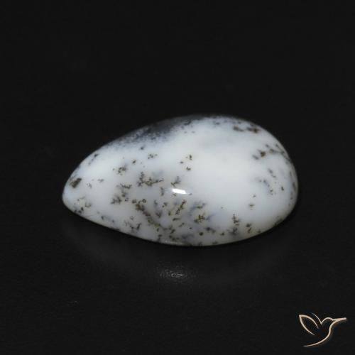 Dendritique Agate Blanc avec noir naturelle En forme de poire, 3.07 ct, Opaque