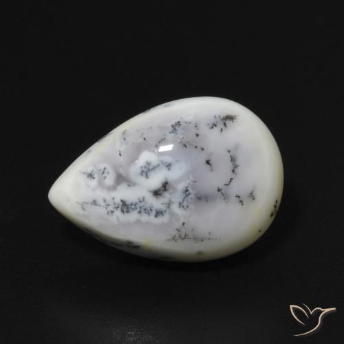 2.90ct Naturel Blanc avec noir Dendritique Agate, En forme de poire, Opaque