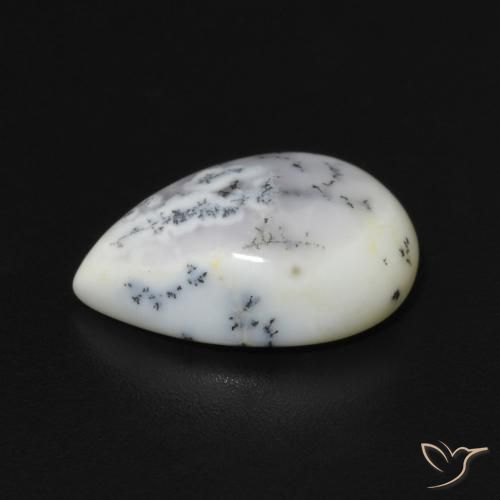 Dendritique Agate Blanc avec noir naturelle En forme de poire, 2.90 ct, Opaque