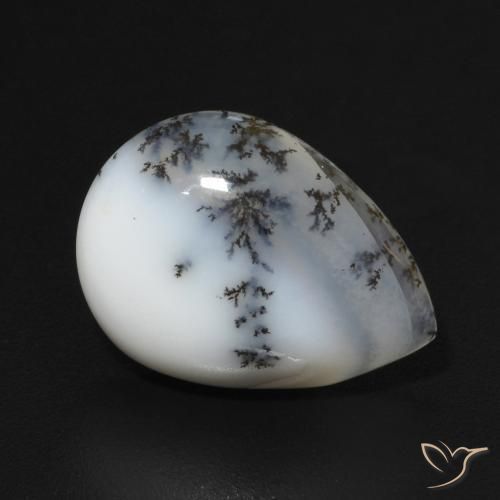 Dendritique Agate Blanc avec noir naturelle En forme de poire, 5.00 ct, Opaque