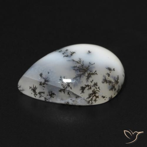 Dendritique Agate Blanc avec noir naturelle En forme de poire, 5.00 ct, Opaque