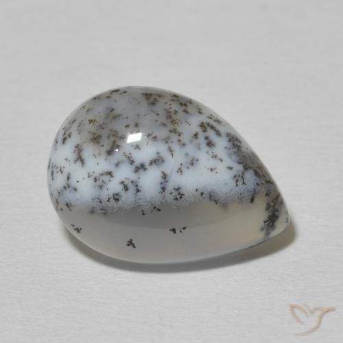 Dendritique Agate Blanc avec noir naturelle En forme de poire, 4.56 ct, Opaque