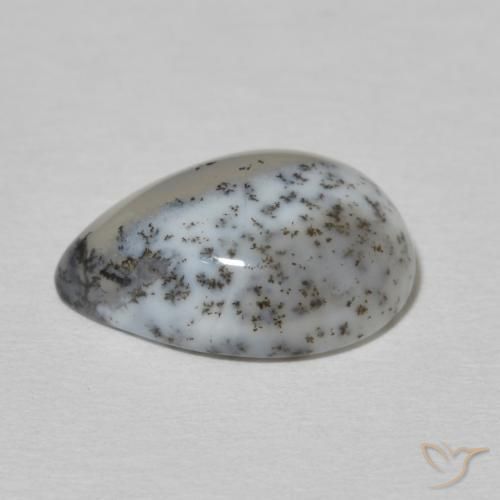 Dendritique Agate Blanc avec noir naturelle En forme de poire, 4.56 ct, Opaque