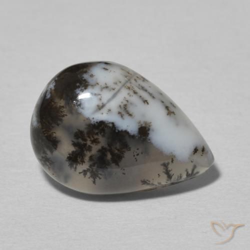 Dendritique Agate Blanc avec noir naturelle En forme de poire, 4.77 ct, Opaque