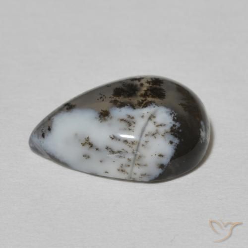 Dendritique Agate Blanc avec noir naturelle En forme de poire, 4.77 ct, Opaque