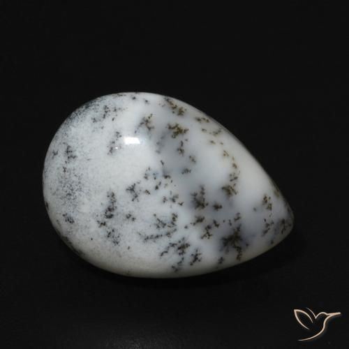 Dendritique Agate Blanc avec noir naturelle En forme de poire, 5.06 ct, Opaque