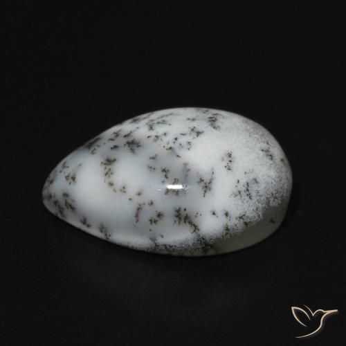 Dendritique Agate Blanc avec noir naturelle En forme de poire, 5.06 ct, Opaque