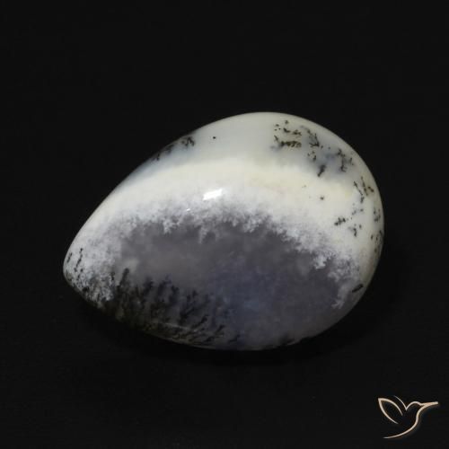 4.92ct Naturel Blanc avec noir Dendritique Agate, En forme de poire, Opaque
