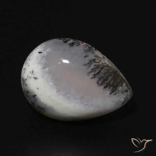 Dendritique Agate Blanc avec noir naturelle En forme de poire, 4.92 ct, Opaque