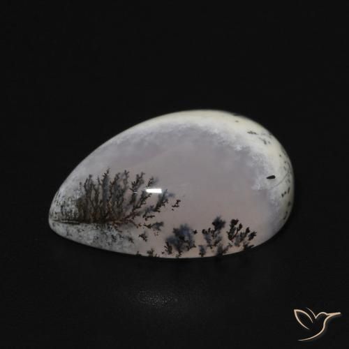 Dendritique Agate Blanc avec noir naturelle En forme de poire, 4.92 ct, Opaque