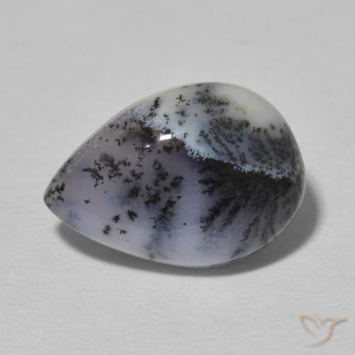 4.80ct Naturel Blanc avec noir Dendritique Agate, En forme de poire, Opaque