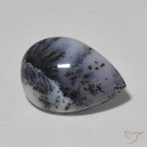 Dendritique Agate Blanc avec noir naturelle En forme de poire, 4.80 ct, Opaque