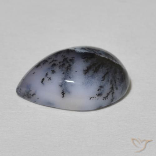 Dendritique Agate Blanc avec noir naturelle En forme de poire, 4.80 ct, Opaque