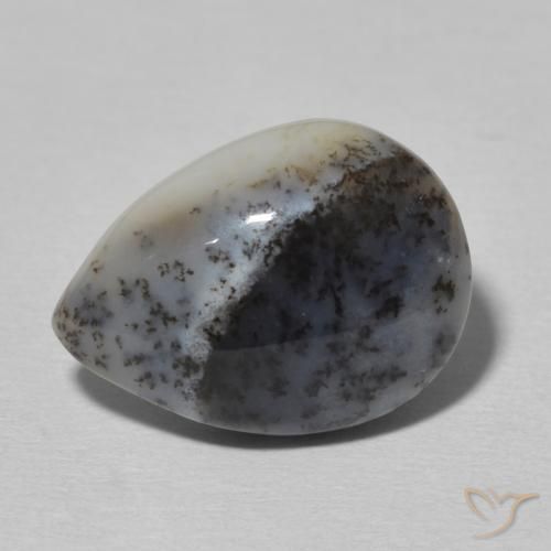 6.34ct Naturel Blanc avec noir Dendritique Agate, En forme de poire, Opaque