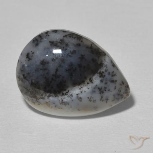 Dendritique Agate Blanc avec noir naturelle En forme de poire, 6.34 ct, Opaque