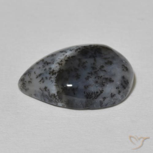 Dendritique Agate Blanc avec noir naturelle En forme de poire, 6.34 ct, Opaque