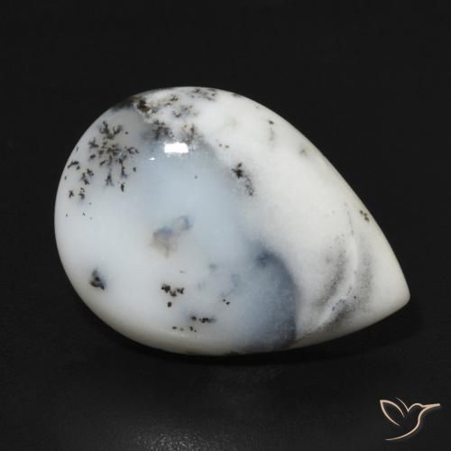 9.19ct Naturel Blanc avec noir Dendritique Agate, En forme de poire, Opaque