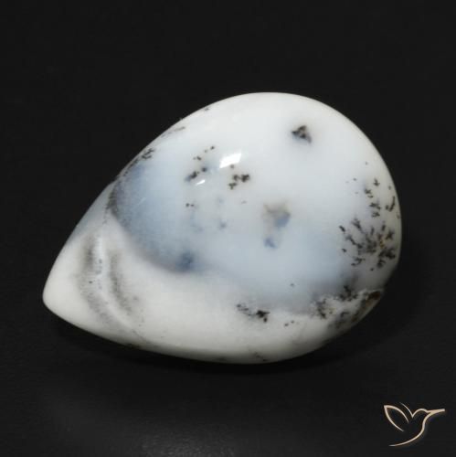 Dendritique Agate Blanc avec noir naturelle En forme de poire, 9.19 ct, Opaque
