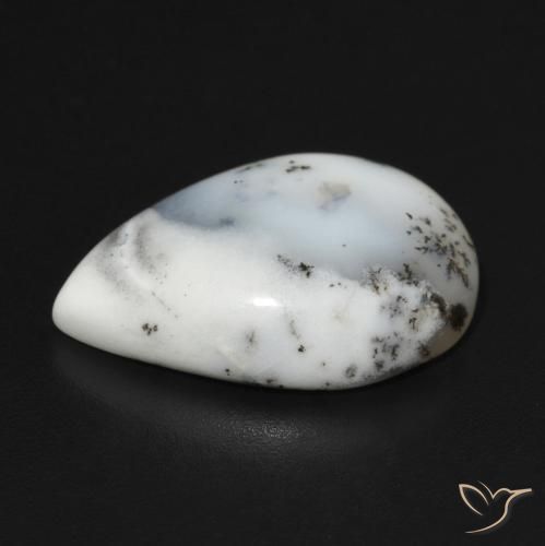 Dendritique Agate Blanc avec noir naturelle En forme de poire, 9.19 ct, Opaque
