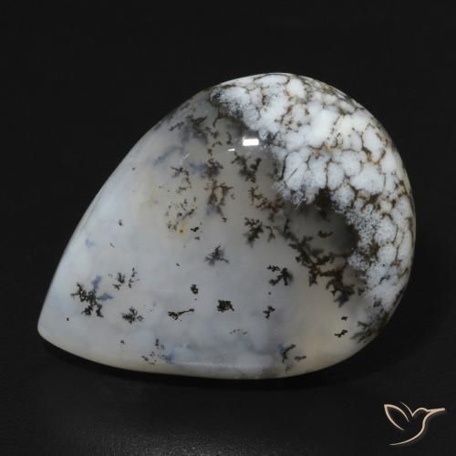 11.07ct Naturel Blanc avec noir Dendritique Agate, En forme de poire, Opaque