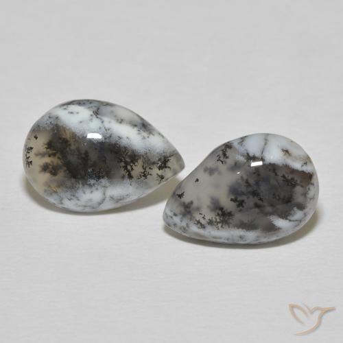 8.57ctw Naturel Blanc avec noir Dendritique Agate, En forme de poire, Opaque
