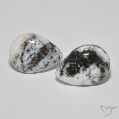 7.78ctw Naturel Blanc avec noir Dendritique Agate, En forme de poire, Opaque