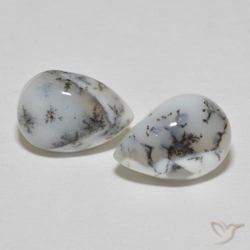 10.81ctw Naturel Blanc avec noir Dendritique Agate, En forme de poire, Opaque