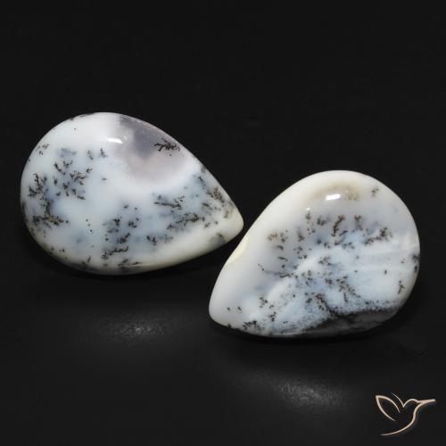 11.51ctw Naturel Blanc avec noir Dendritique Agate, En forme de poire, Opaque
