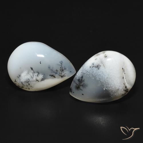 17.86ctw Naturel Blanc avec noir Dendritique Agate, En forme de poire, Opaque