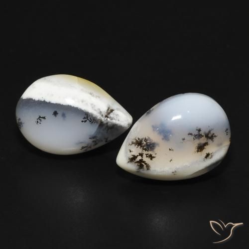 7.95ctw Naturel Blanc avec noir Dendritique Agate, En forme de poire, Opaque