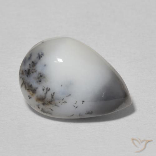 Dendritique Agate Blanc multicolore naturelle En forme de poire, 4.87 ct, Opaque