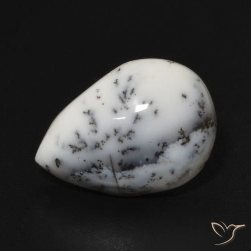 4.74ct Naturel Blanc avec noir Dendritique Agate, En forme de poire, Opaque