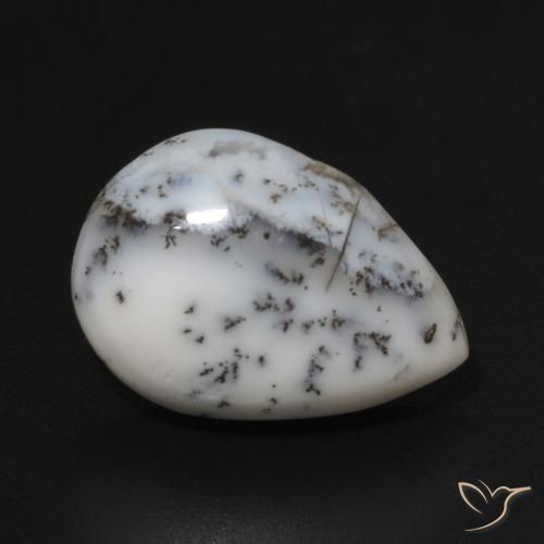 Dendritique Agate Blanc avec noir naturelle En forme de poire, 4.74 ct, Opaque