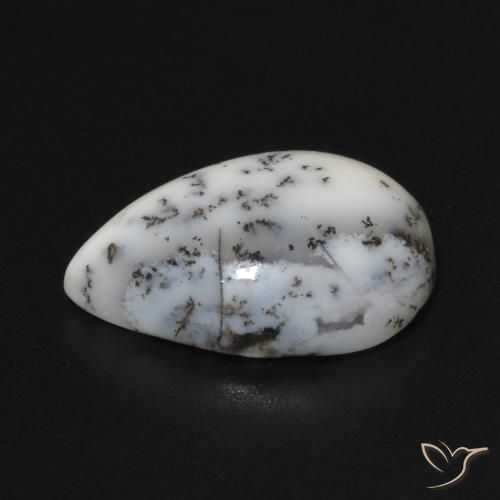 Dendritique Agate Blanc avec noir naturelle En forme de poire, 4.74 ct, Opaque