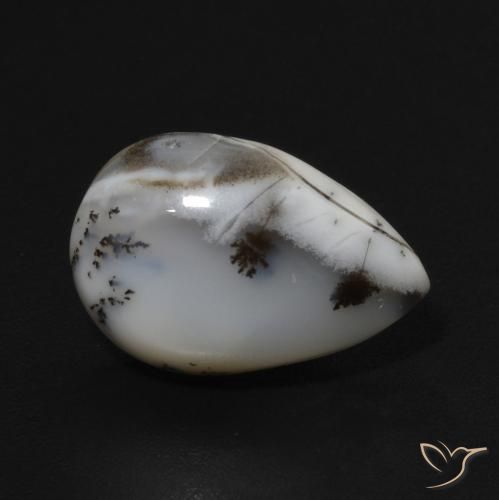 Dendritique Agate Blanc multicolore naturelle En forme de poire, 3.72 ct, Opaque