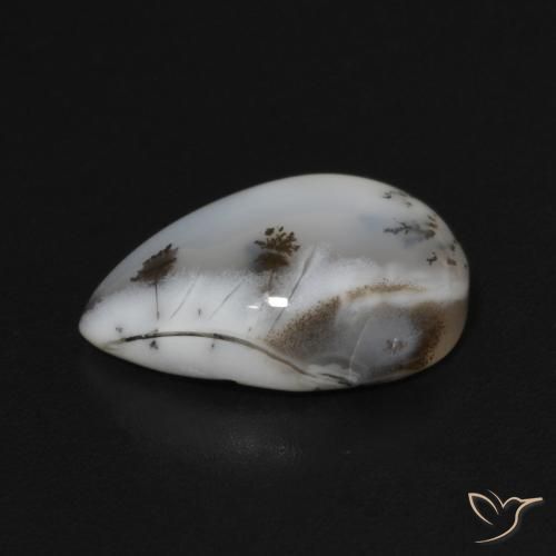 Dendritique Agate Blanc multicolore naturelle En forme de poire, 3.72 ct, Opaque
