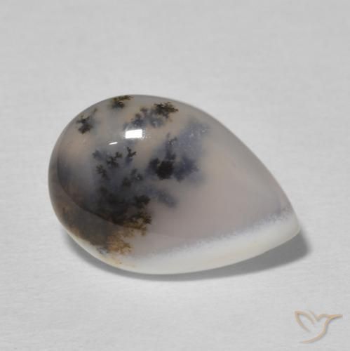 Dendritique Agate Blanc multicolore naturelle En forme de poire, 3.65 ct, Opaque