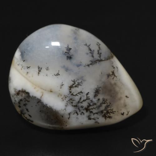 Dendritique Agate Blanc multicolore naturelle En forme de poire, 11.49 ct, Opaque