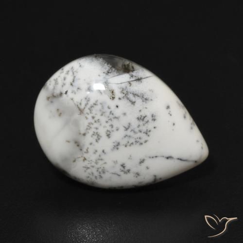Dendritique Agate Blanc avec noir naturelle En forme de poire, 3.81 ct, Opaque