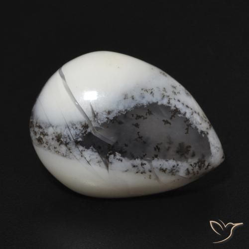 Dendritique Agate Blanc avec noir naturelle En forme de poire, 6.45 ct, Opaque
