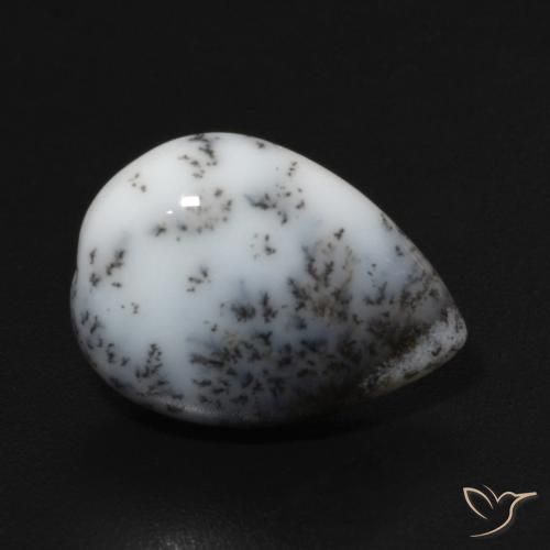 4.35ct Naturel Blanc avec noir Dendritique Agate, En forme de poire, Opaque