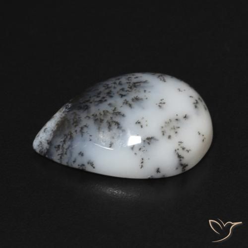 Dendritique Agate Blanc avec noir naturelle En forme de poire, 4.35 ct, Opaque