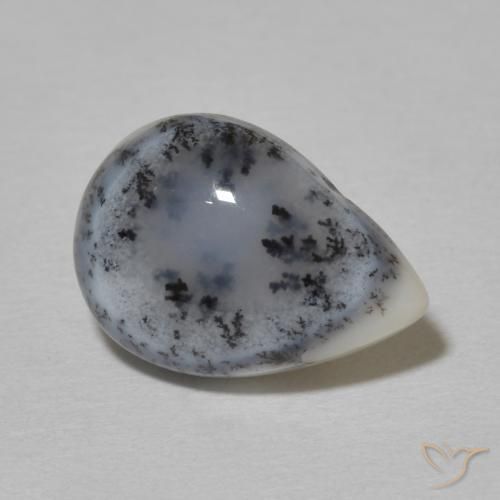 Dendritique Agate Blanc avec noir naturelle En forme de poire, 4.51 ct, Opaque