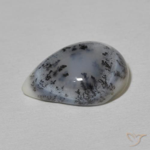 Dendritique Agate Blanc avec noir naturelle En forme de poire, 4.51 ct, Opaque