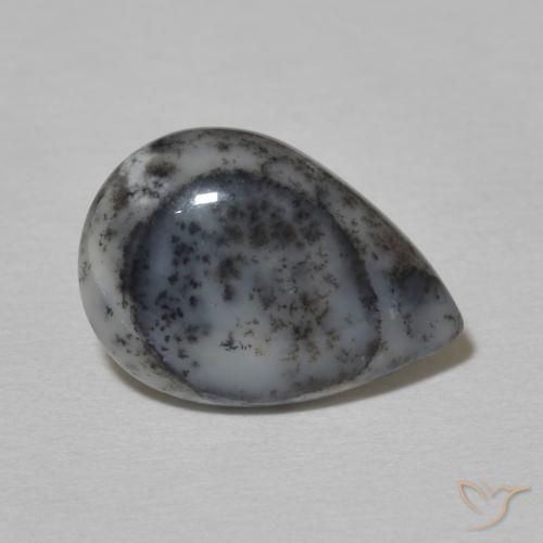 Dendritique Agate Blanc avec noir naturelle En forme de poire, 2.90 ct, Opaque