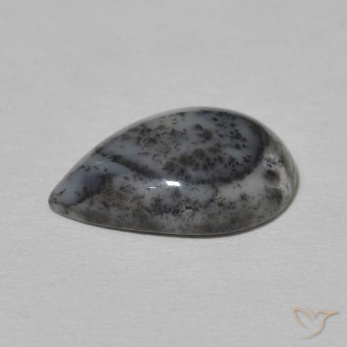 Dendritique Agate Blanc avec noir naturelle En forme de poire, 2.90 ct, Opaque