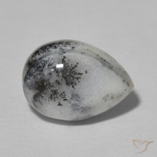 4.99ct Naturel Blanc avec noir Dendritique Agate, En forme de poire, Opaque