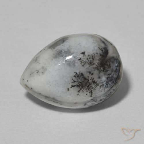 Dendritique Agate Blanc avec noir naturelle En forme de poire, 4.99 ct, Opaque