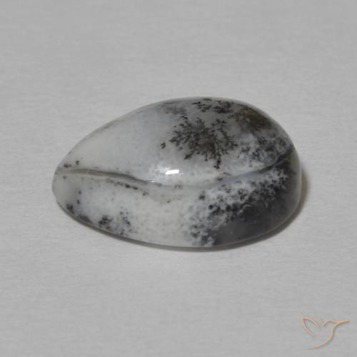 Dendritique Agate Blanc avec noir naturelle En forme de poire, 4.99 ct, Opaque